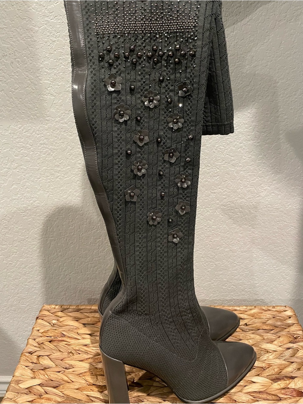 Stuart Weitzman Gray Embellished Over-the-Knee Boots
